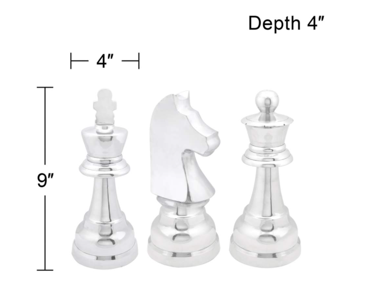 Chess Silver Metal Sculptures Set of 3